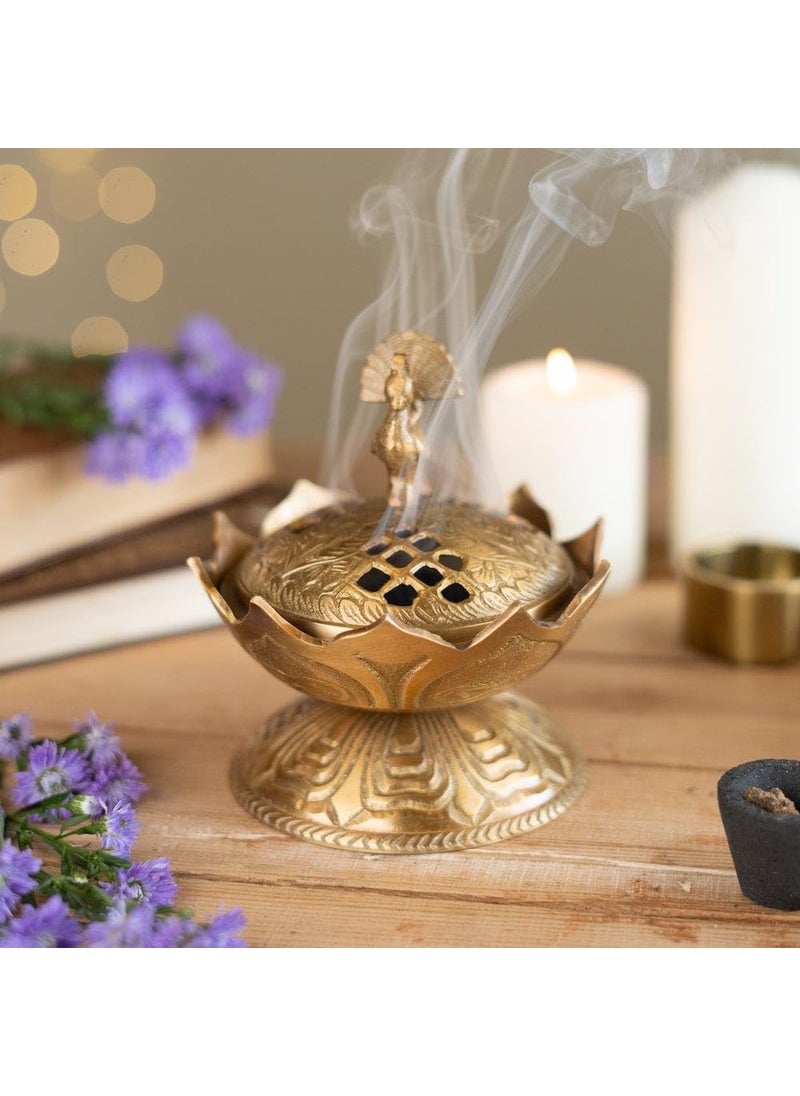 RITUALISTIC Lotus Brass Loban Burner Gold Dhoop Holder and Candle Light Incense Burner Dhoop Dani Pooja Items Antique Lantern Dhoop Batti Stand Sambrani Holder Pooja Room Decor