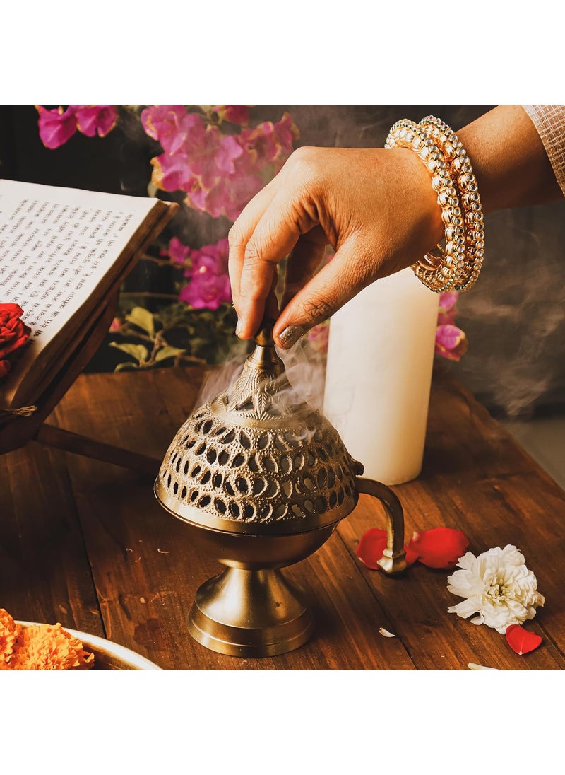 Ritualistic Heritage Brass Hand LobanGold Dhoop Dhuni Burner Sambrani Dhoop Resin and Home Office Temple Prayer Antique lubandan Incense Burner Dhuni