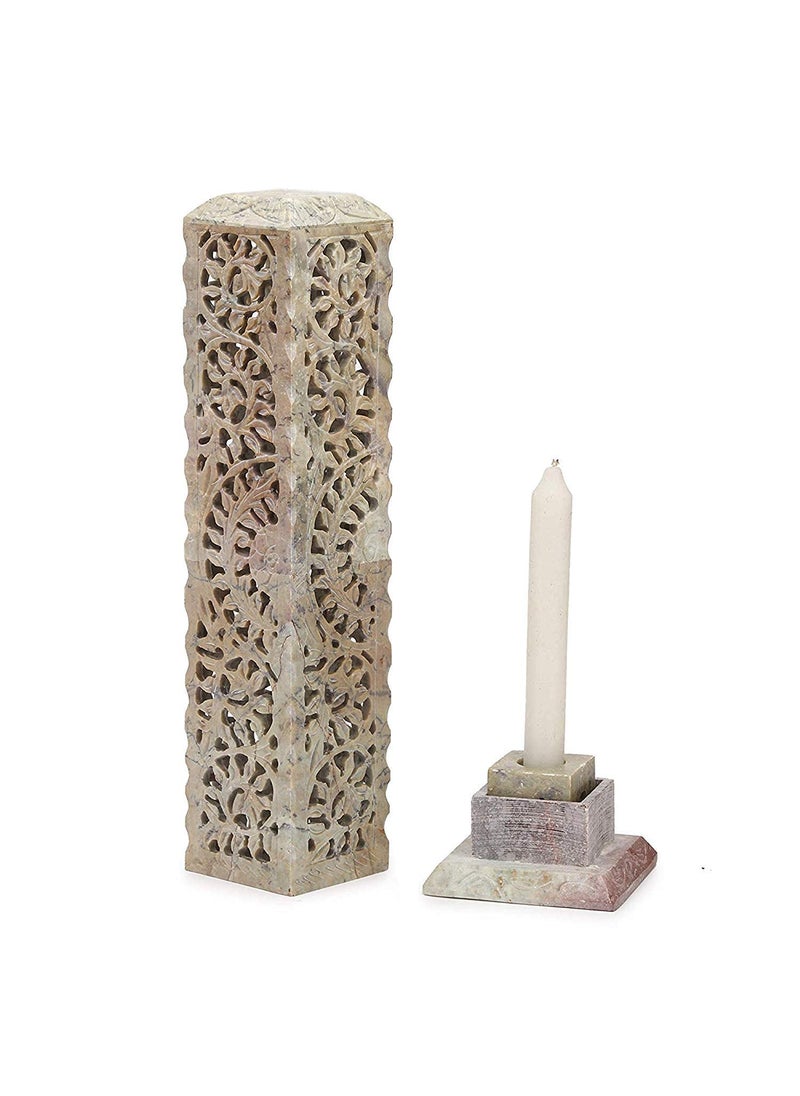 KC KULLICRAFT Handcrafted Soapstone Marble Incense Holder Set of 2 with 12 Chandan Fragrance Sticks