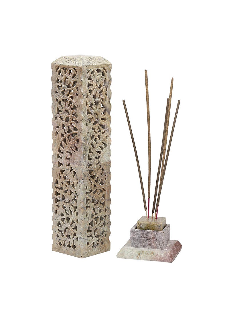 KC KULLICRAFT Handcrafted Soapstone Marble Incense Holder Set of 2 with 12 Chandan Fragrance Sticks