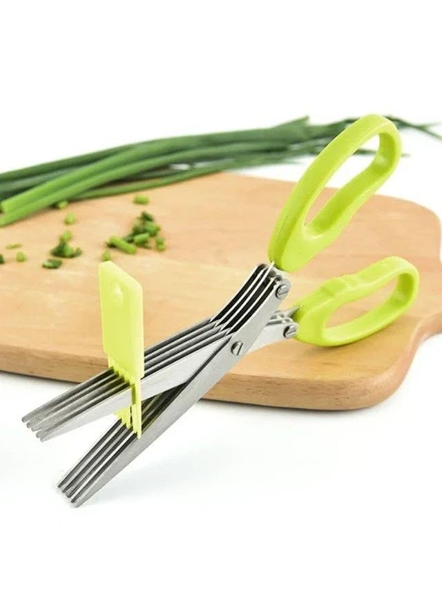 Forbici per Erbe Aromatiche Forbici a Base di Erbe Forbici per Erba Cipollina Forbici per Verdure Forbici da Cucina Multistrato a Cinque Strati con Pettine di Pulizia per Tagliare Cipolla Verde