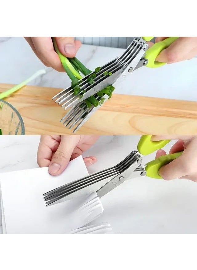 Forbici per Erbe Aromatiche Forbici a Base di Erbe Forbici per Erba Cipollina Forbici per Verdure Forbici da Cucina Multistrato a Cinque Strati con Pettine di Pulizia per Tagliare Cipolla Verde