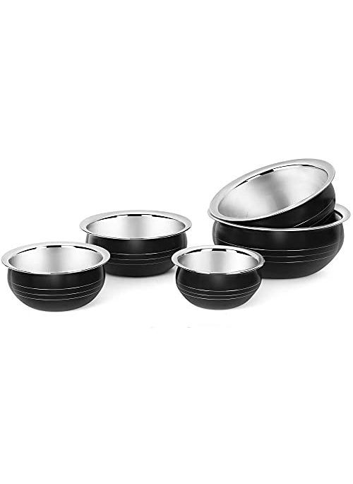 Redific Stainless Steel Biryani Handi Set 5 Pieces 350 ML 550 ML 750 ML 1200 ML 1650 ML Black
