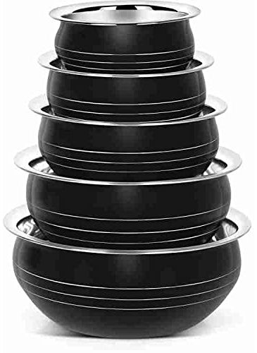 Redific Stainless Steel Biryani Handi Set 5 Pieces 350 ML 550 ML 750 ML 1200 ML 1650 ML Black