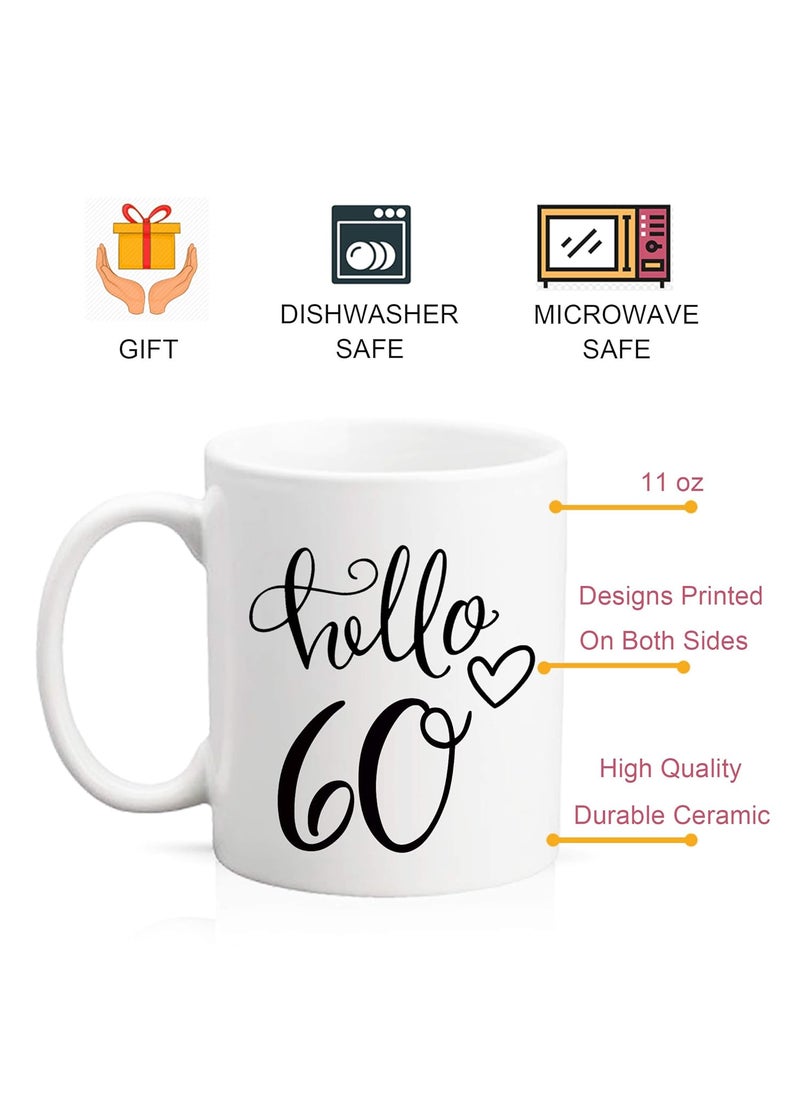 LXQM 60 Birthday Gifts for Women 11 oz 60th Birthday Mug Hello 6060th Gift Ideas to Wife Grandma Mom Daughter Sister Friend Colleague