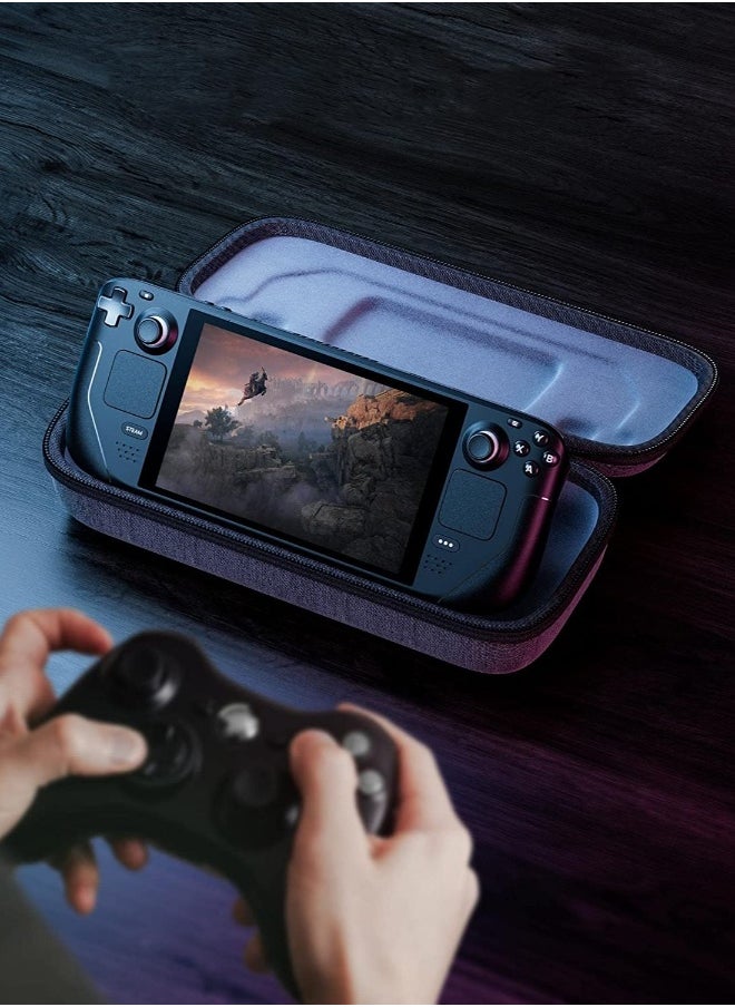 Portable Hard Shell Carrying Case for Steam Deck with Built-in AC Adapter Charger Storage, Protective Travel Pouch for Console & Accessories.