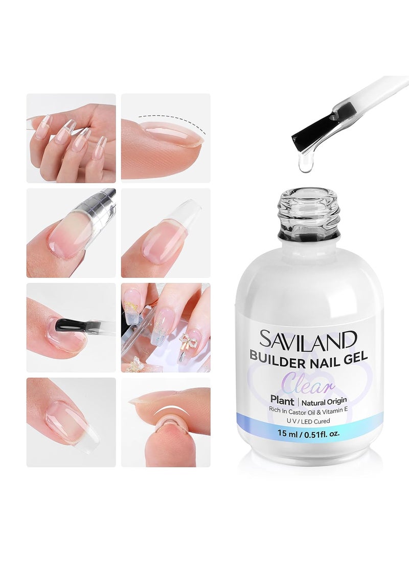 SAVILAND Clear Builder Nail Gel: 8 in 1 Gel Builder for Nails with Vitamin E & Castor Oil, Plant-Based Nail Strengthener Thickening Extension Gels in a Bottle Rhinestone Glue for Nails Design Home Use
