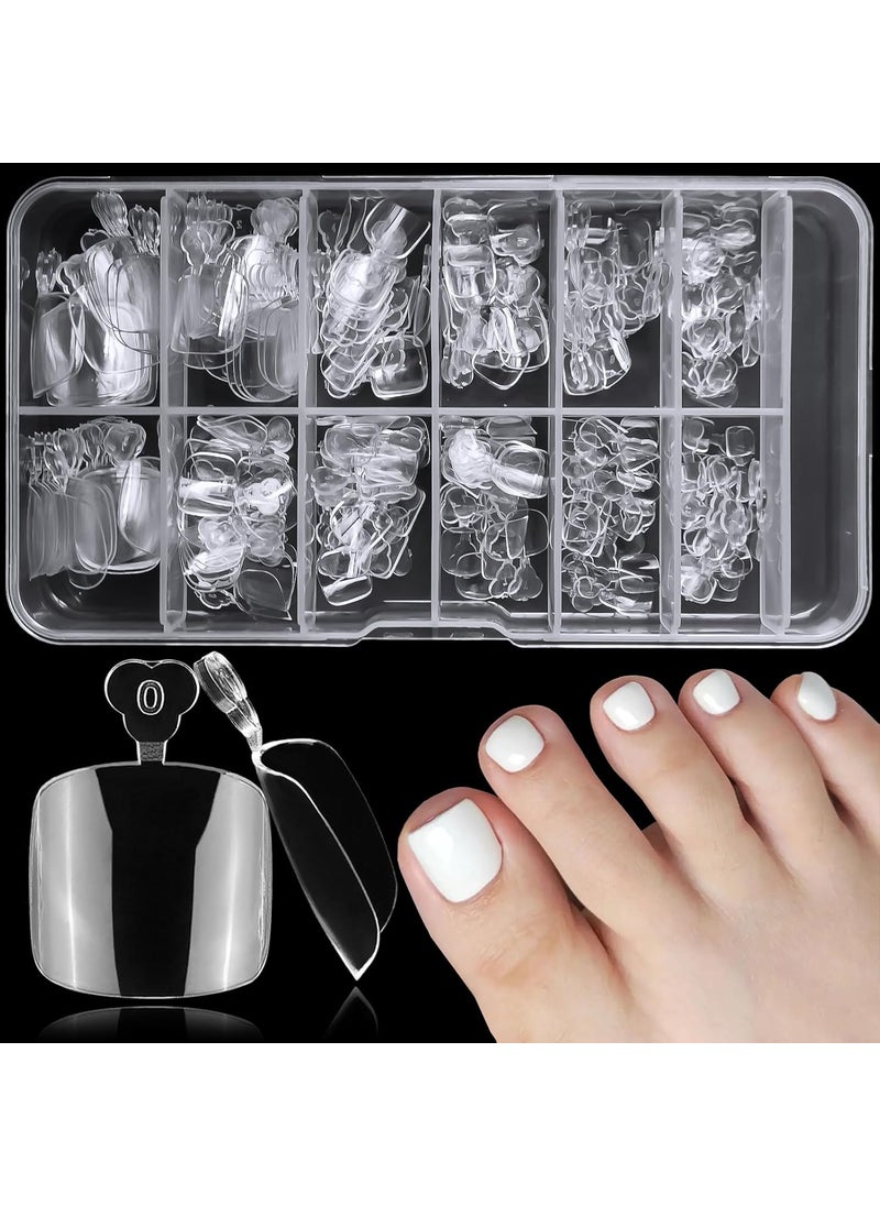 240pc Soft Gel Toe Nail Tips Short Fake Toenail Tips Square Full Cover Fake Toe Nail Tips for Toes Press on Toenails, Clear False Toe Nail Press ons,12 Size Artificial Toe Tip Acrylic Nails