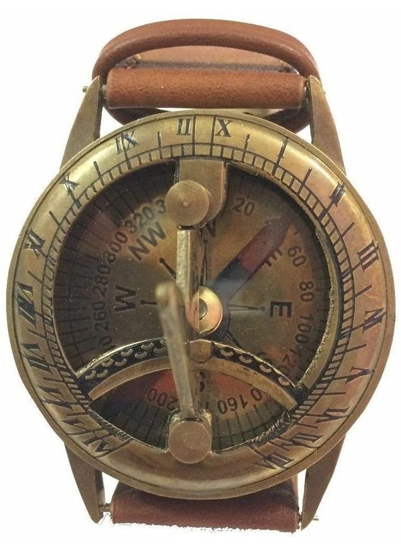 SIAN Maritime Brass Steampunk Sundial Compass Wrist Watch Marine Sundial Antique Watch for Unisex Adults Best Gifted Item