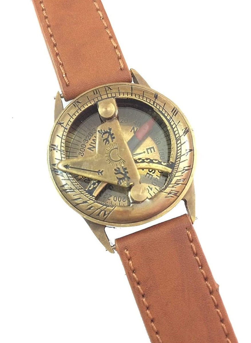 SIAN Maritime Brass Steampunk Sundial Compass Wrist Watch Marine Sundial Antique Watch for Unisex Adults Best Gifted Item