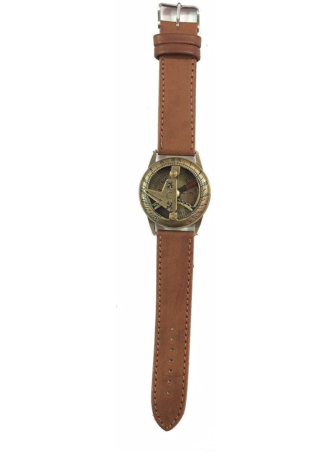 SIAN Maritime Brass Steampunk Sundial Compass Wrist Watch Marine Sundial Antique Watch for Unisex Adults Best Gifted Item