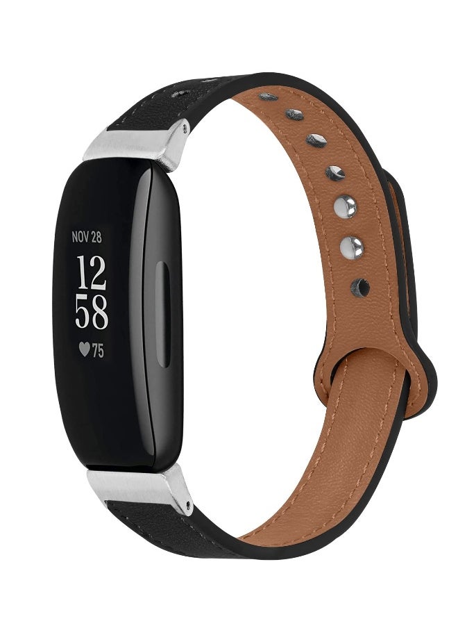 SYOSI Smart Band Leather Strap, Compatible with Fitbit Inspire 2 Strap, Genuine Leather Sport Wristband Replacement Strap bands Bracelet