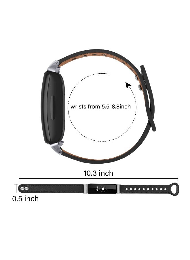 SYOSI Smart Band Leather Strap, Compatible with Fitbit Inspire 2 Strap, Genuine Leather Sport Wristband Replacement Strap bands Bracelet
