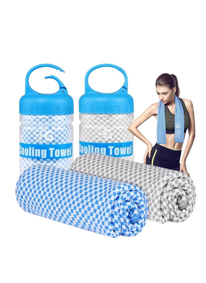 Cooling Towel, 2 Pack Cooling Towels for Neck and Face, Ice Towel for Instant Cooling, Soft Breathable Chilly Towel, Stay Cool for Yoga, Sport, Gym, Camping, More Activities(Blue+Grey)(40