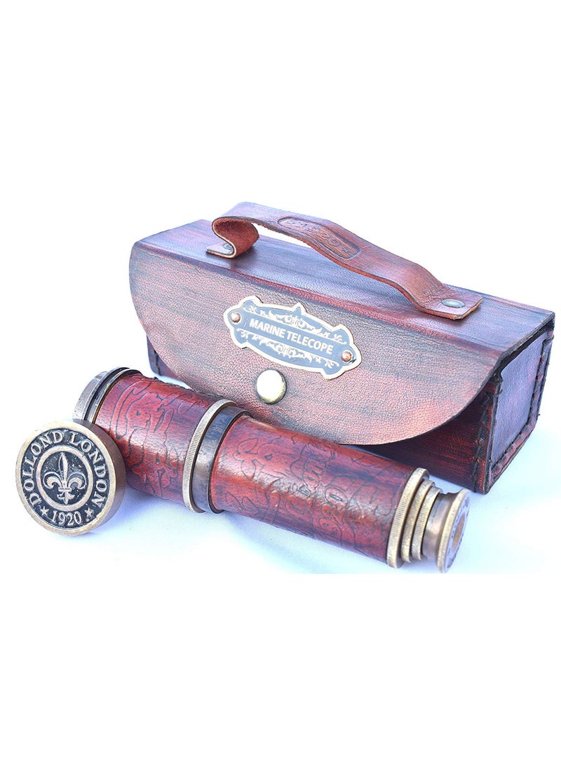 MA SONS 1 Year Warranty Brass Engraved Telescope 16 with Stamped Leather Case Nautical Spyglass