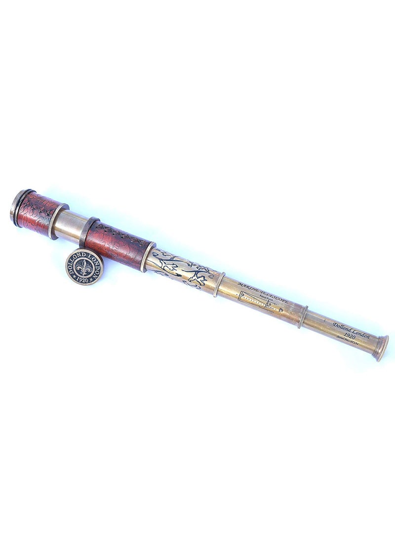 MA SONS 1 Year Warranty Brass Engraved Telescope 16 with Stamped Leather Case Nautical Spyglass
