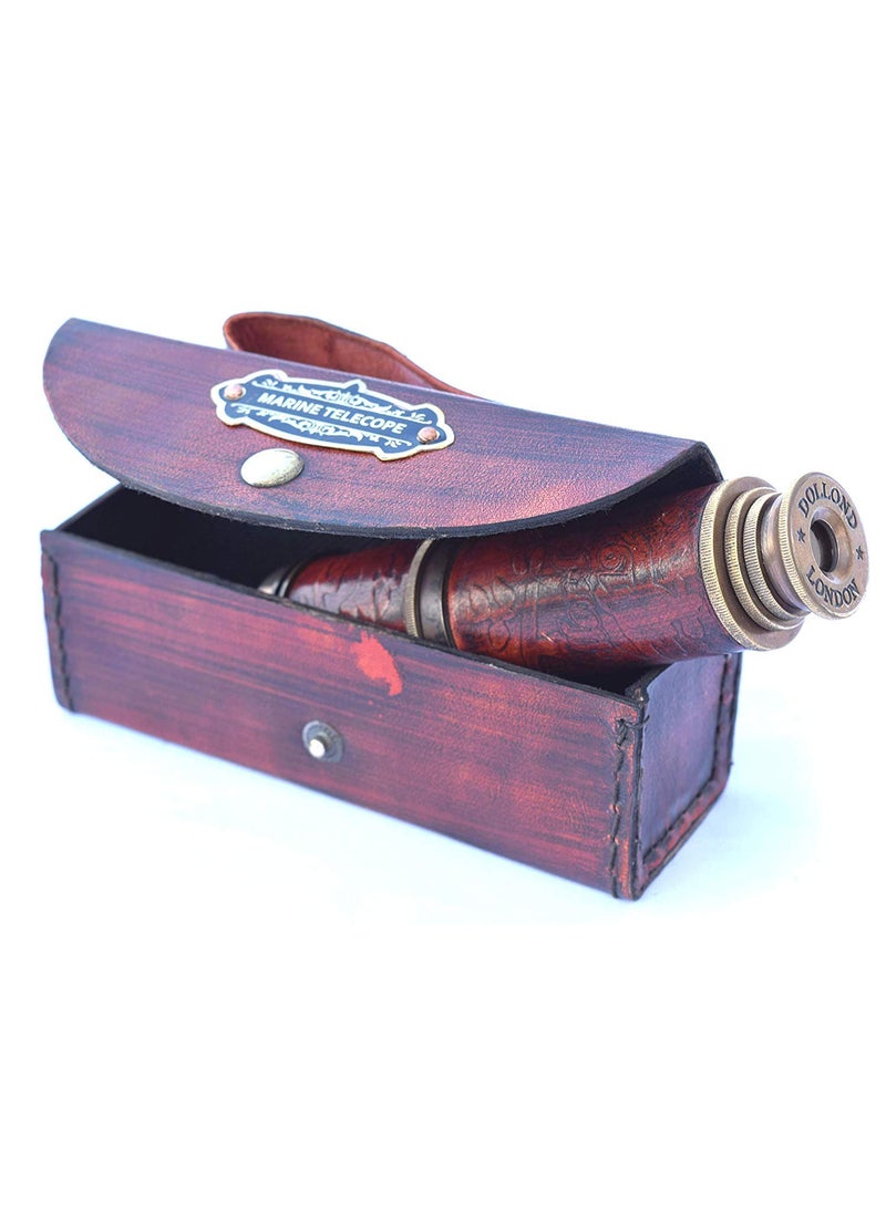 MA SONS 1 Year Warranty Brass Engraved Telescope 16 with Stamped Leather Case Nautical Spyglass