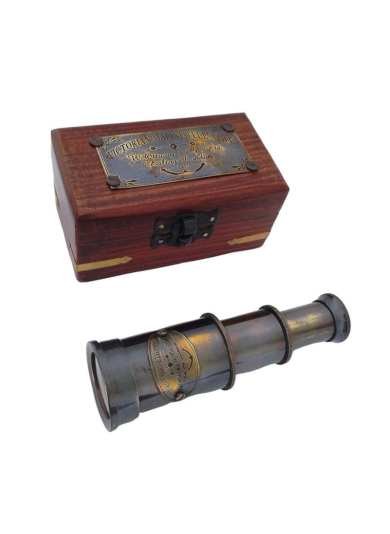 ZORDIK Nautical Brass Finished Premium Telescope Handmade Antique Look Vintage Telescope with Luxury Wooden Box