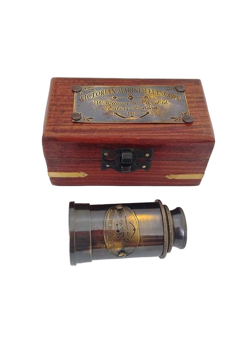 ZORDIK Nautical Brass Finished Premium Telescope Handmade Antique Look Vintage Telescope with Luxury Wooden Box