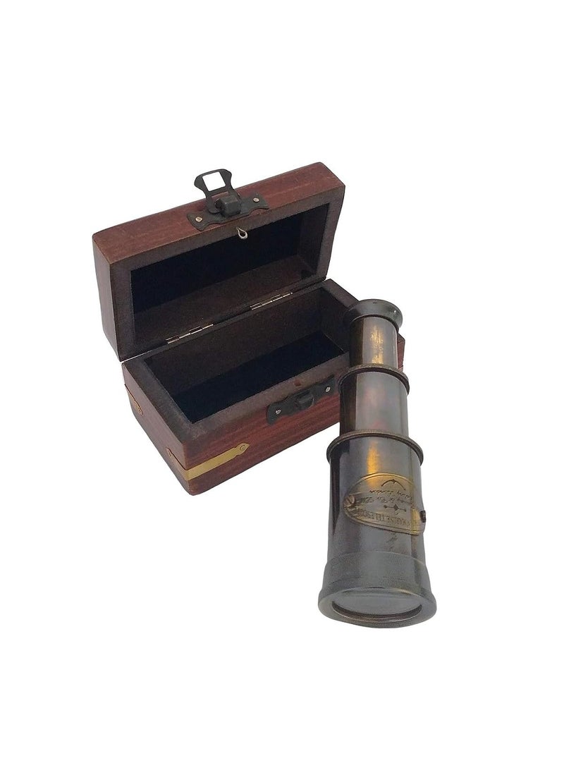 ZORDIK Nautical Brass Finished Premium Telescope Handmade Antique Look Vintage Telescope with Luxury Wooden Box