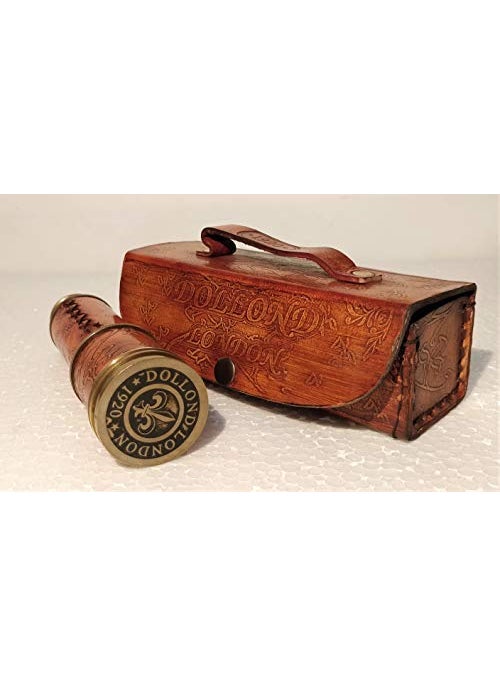 Castle Instruments Brass Antique Style Navigational Telescope for Kids Adult Astronomy Beginners Nautical Marine Gift Vintage Home Dcor Office Living Room Leather Case Size 17 Inch