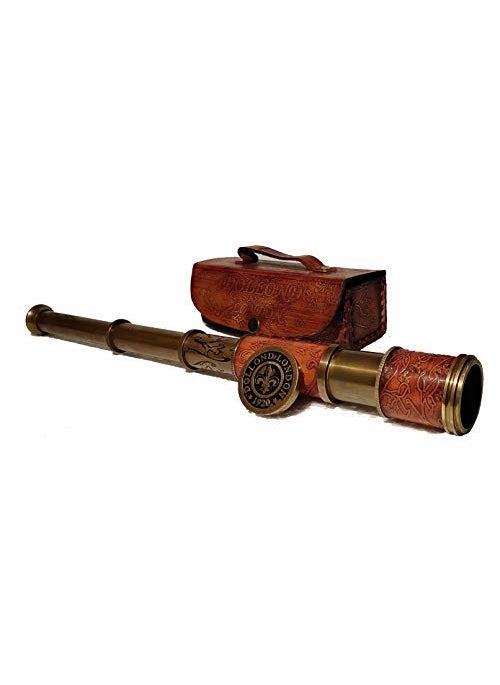 Castle Instruments Brass Antique Style Navigational Telescope for Kids Adult Astronomy Beginners Nautical Marine Gift Vintage Home Dcor Office Living Room Leather Case Size 17 Inch