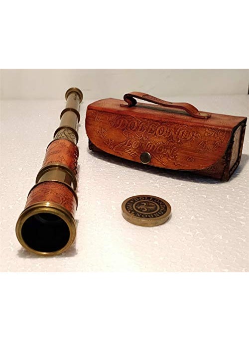 Castle Instruments Brass Antique Style Navigational Telescope for Kids Adult Astronomy Beginners Nautical Marine Gift Vintage Home Dcor Office Living Room Leather Case Size 17 Inch