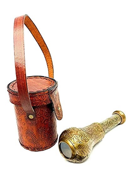 Ascent Gifts Antique Style Brass Telescope Engraved Nautical Leather Cover