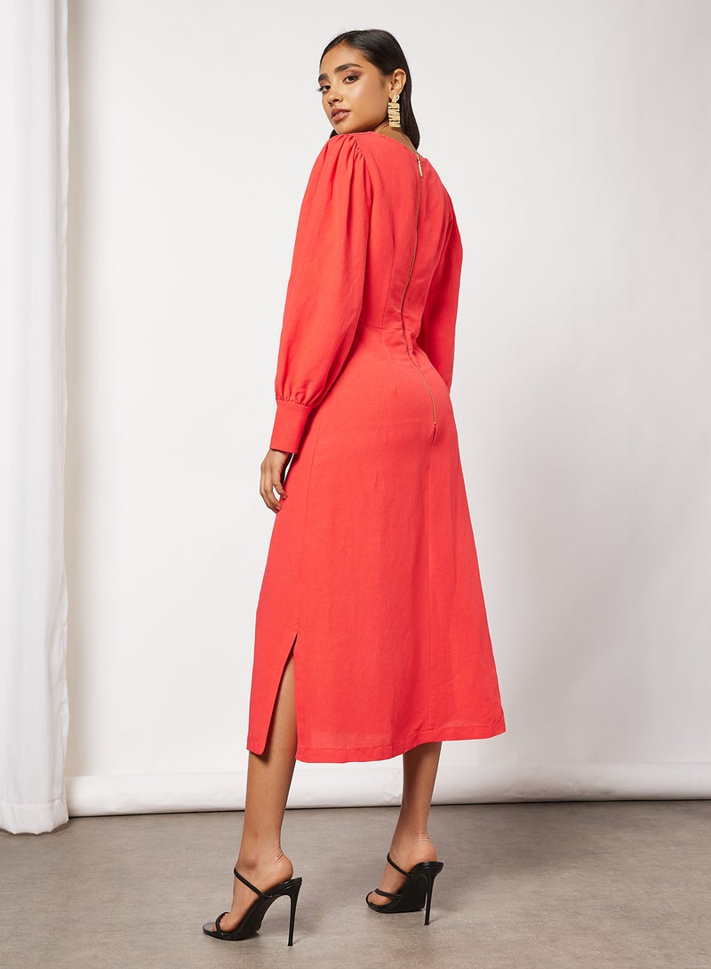 Balloon Sleeve Dress Red