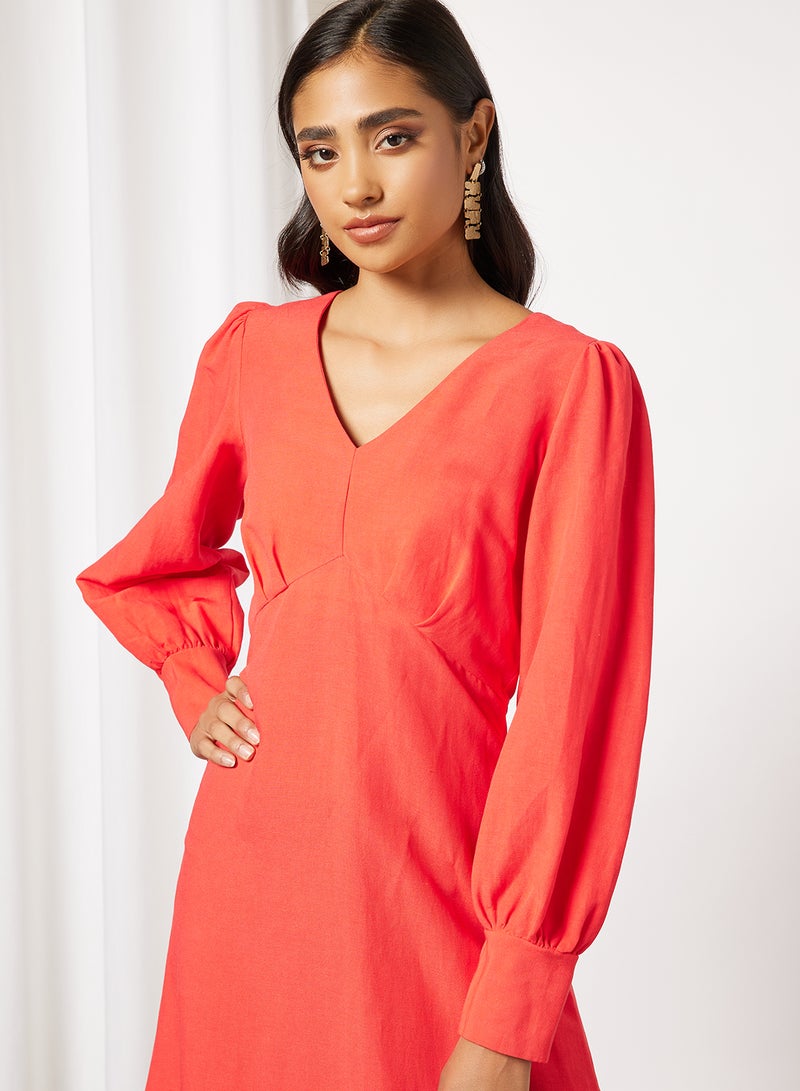 Balloon Sleeve Dress Red
