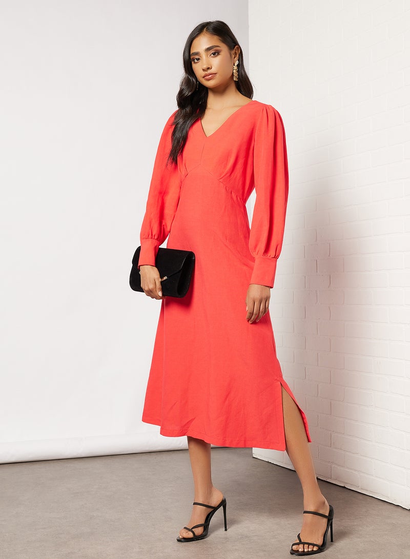 Balloon Sleeve Dress Red