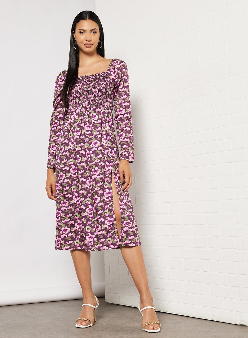 Front Slit Smock Dress Cherry Blossom