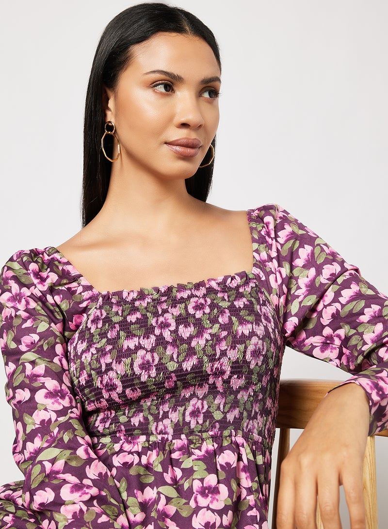 Front Slit Smock Dress Cherry Blossom