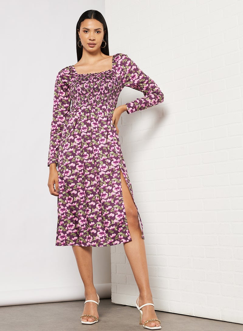 Front Slit Smock Dress Cherry Blossom