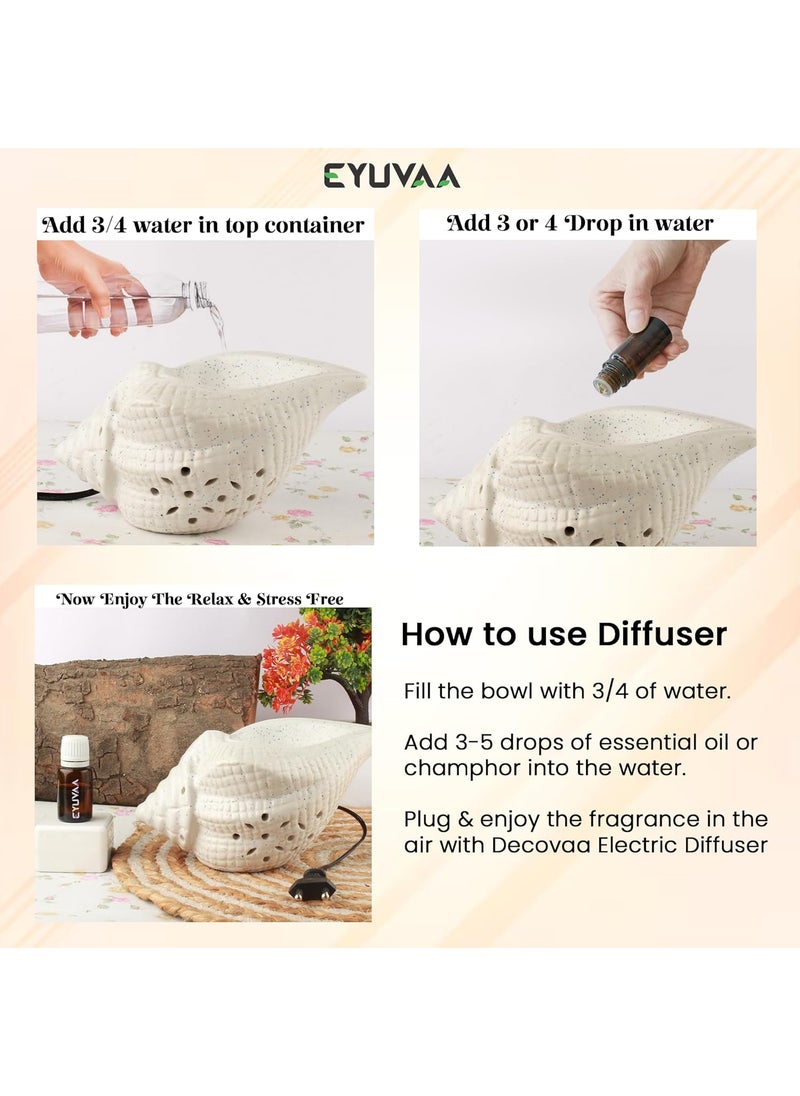 DECOVAA Shank Shape Aromatherapy Electric Aroma Diffuser for Home Decor and Fragrance Essential Oil DiffuserAroma Oil Burner Ceramic Diffuser lamp with 10 Ml Aroma Oil Jasmine Fragrance