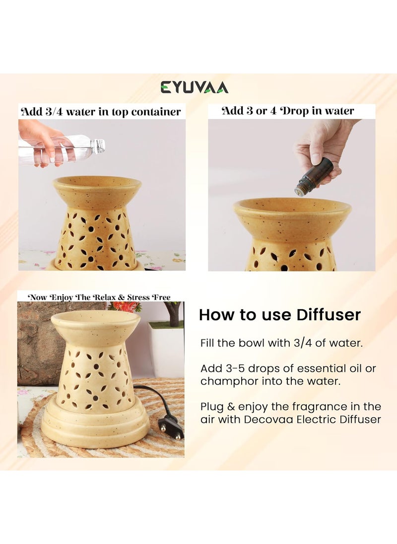 DECOVAA Damru Ceramic Electric Diffuser for Home Fragrance Diffuser lamp Aroma Oil Burner Essential Oil Warmer Aroma Oil Diffuser with 10 Ml Essential Oil Brown Lavender Fragrance