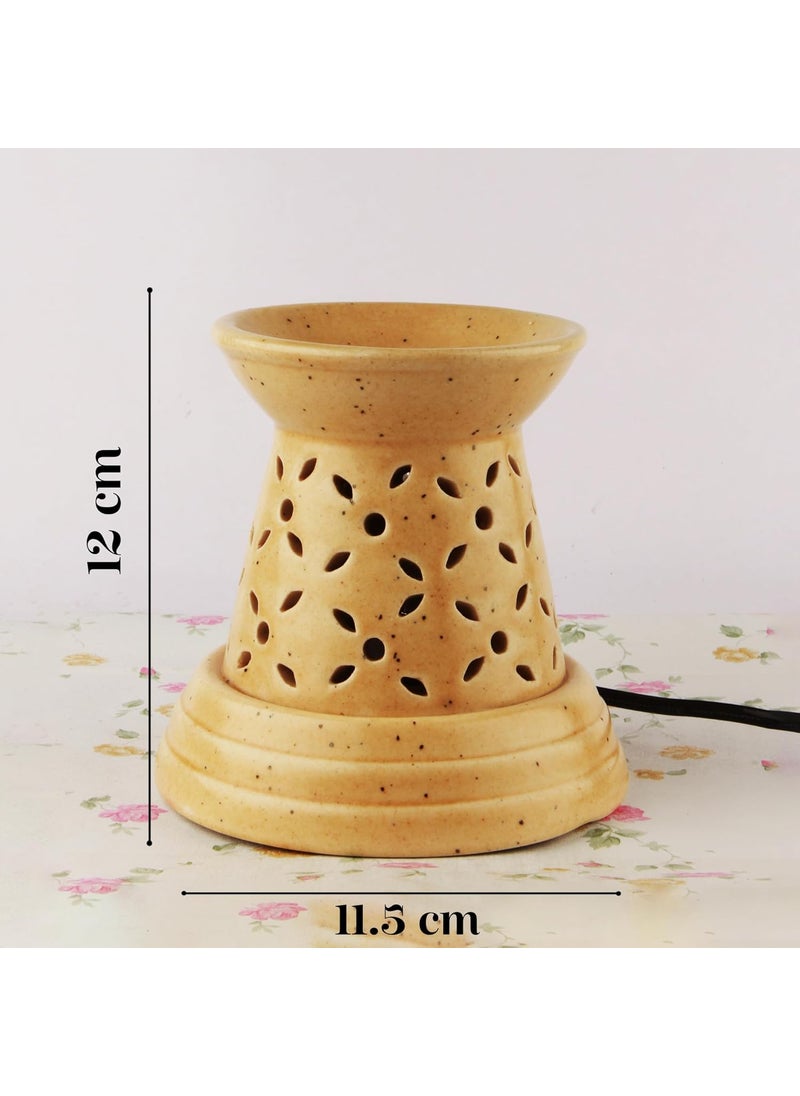 DECOVAA Damru Ceramic Electric Diffuser for Home Fragrance Diffuser lamp Aroma Oil Burner Essential Oil Warmer Aroma Oil Diffuser with 10 Ml Essential Oil Brown Lavender Fragrance