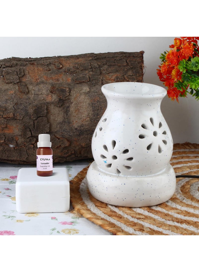 DECOVAA Electric Makti Shape Ceramic Aroma DiffuserAromatherapy DiffuserEssential Oil DiffuserNight Lamp Electric Diffuser for Home Fragrances with 10 Ml Aroma Oil Lavender Fragrance White
