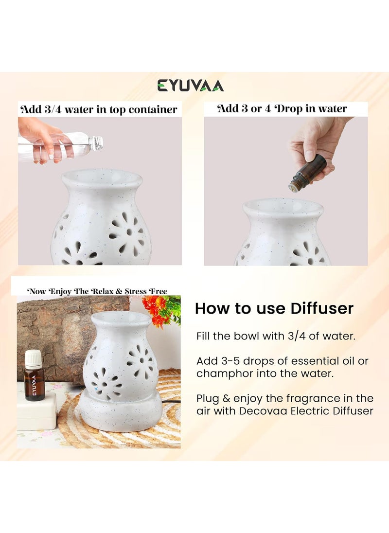 DECOVAA Electric Makti Shape Ceramic Aroma DiffuserAromatherapy DiffuserEssential Oil DiffuserNight Lamp Electric Diffuser for Home Fragrances with 10 Ml Aroma Oil Lavender Fragrance White