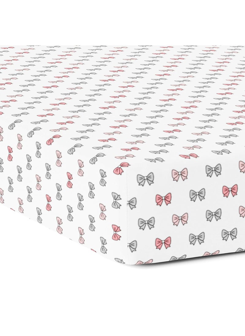 The White Cradle Pure Organic Cotton Fitted Cot Sheet for Baby Crib 52x28 Super Soft Smooth Absorbent Twill Fabric for Infants Newborns Babies Toddlers Pink Bows