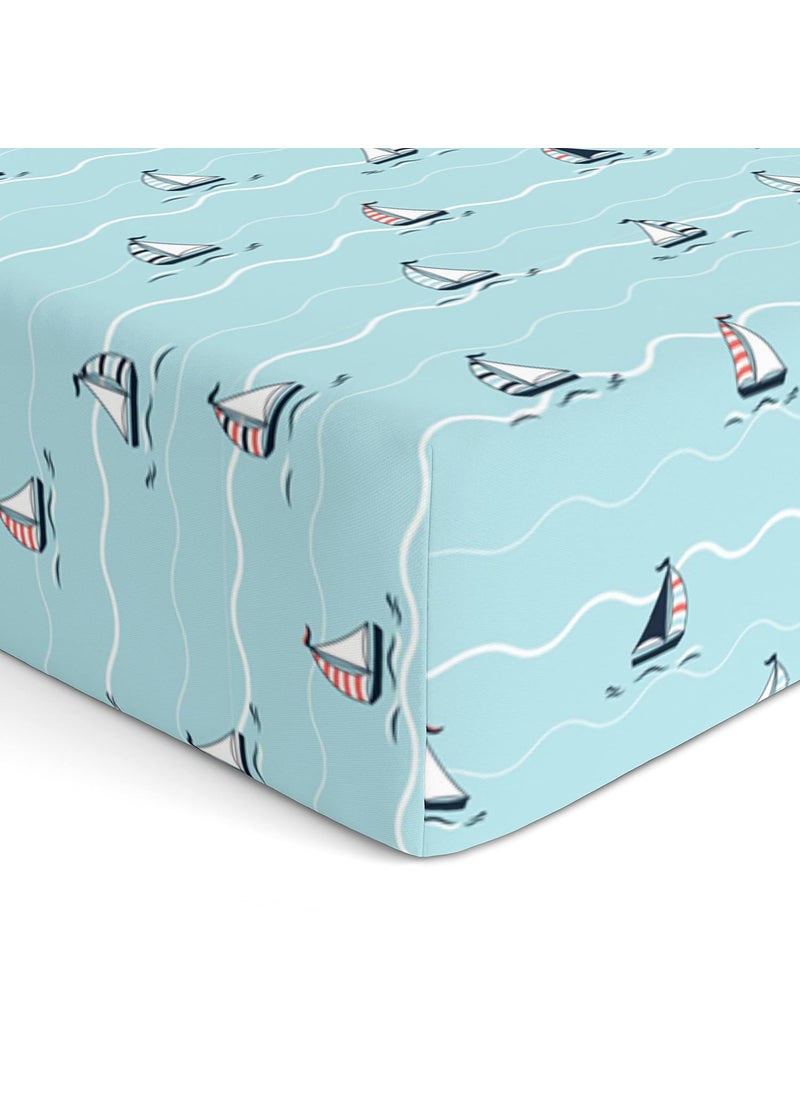 The White Cradle Pure Organic Cotton Fitted Cot Sheet for Baby Crib 48x24 Super Soft Smooth Absorbent Twill Fabric for Infants Newborns Babies Toddlers Yacht Blotch