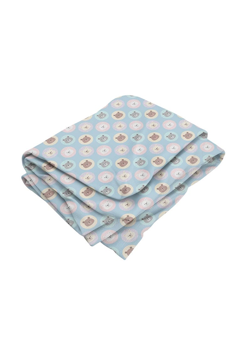 Happy Matty Extra Absorbent Crib Sheet for Newborn and Infant Mattress Blue Soft Polyester 2 Layer Protection Teddy Bear Print Large Size 100cm x140cm