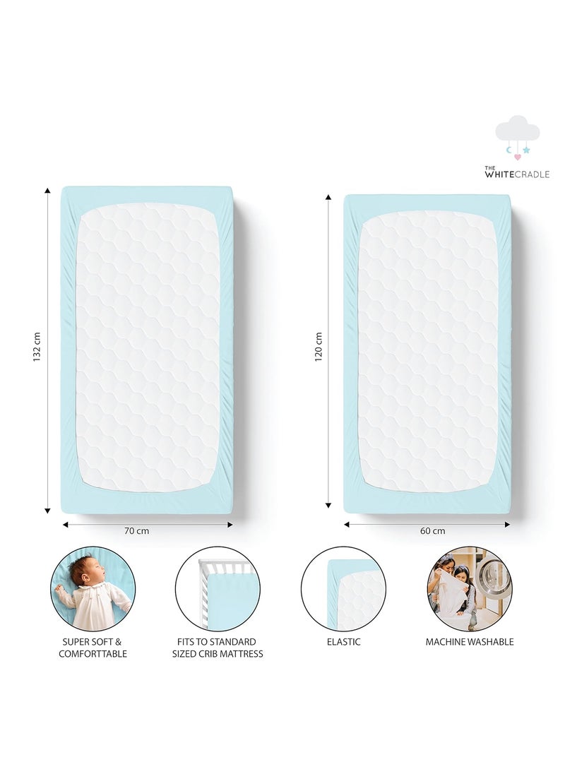 Organic Cotton Elastic Fitted Bed Sheet for Baby Crib Mattress 38x24 by The White Cradle Super Soft Smooth Muslin Fabric for Infants Newborns Babies Toddlers Blue