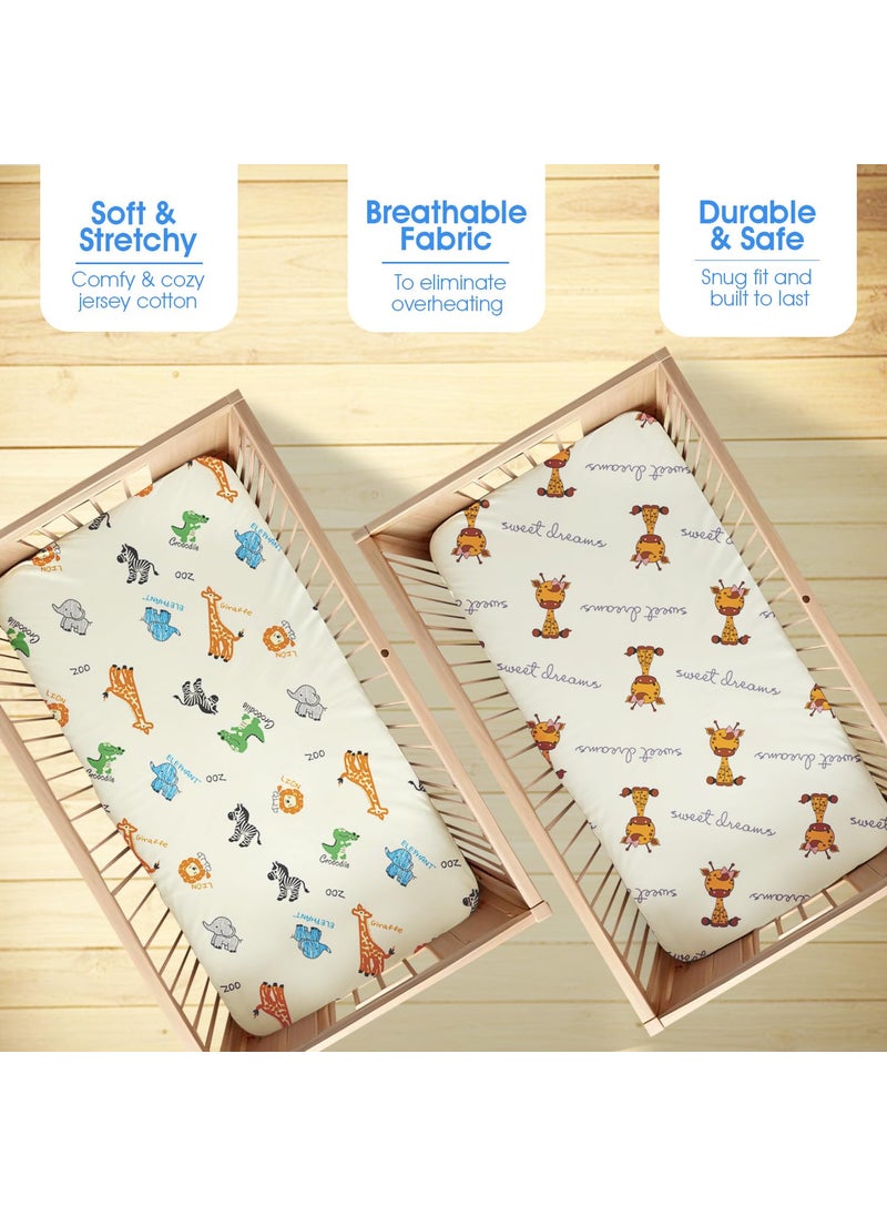 BODYCOMFY Baby Fitted Crib Sheet 100 Jersey Cotton 70 140 CM 2 Pack Super Soft and Cozy Crib Cover Set for Toddler Mattress Crib Bedsheet for Boys Girls