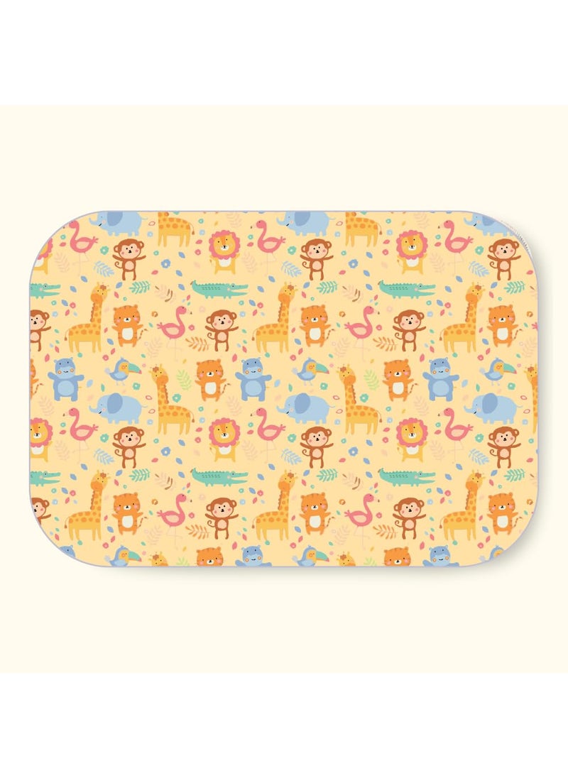 Happy Matty Extra Absorbent Crib Sheet for Newborn and Infant Mattress Yellow Soft Polyester 2 Layer Protection Animal Print Large Size 100cm x140cm