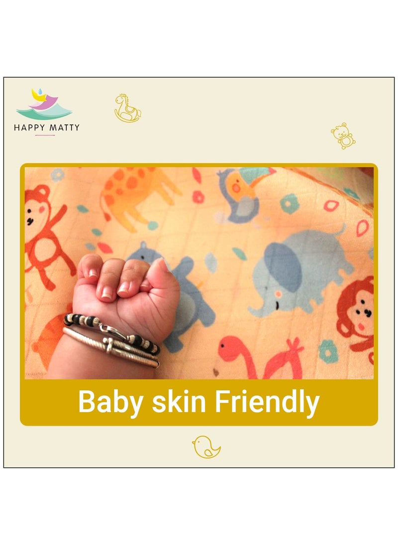 Happy Matty Extra Absorbent Crib Sheet for Newborn and Infant Mattress Yellow Soft Polyester 2 Layer Protection Animal Print Large Size 100cm x140cm