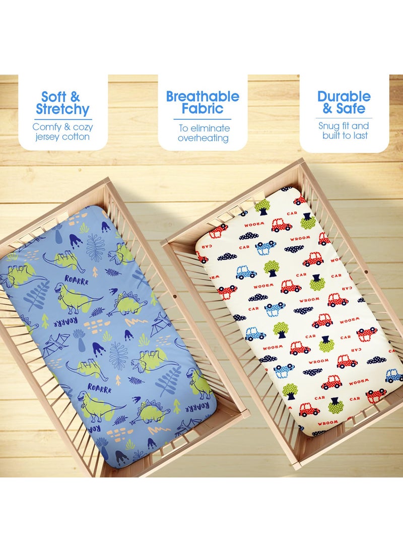 BODYCOMFY Baby Fitted Crib Sheet 100 Jersey Cotton 70 140 CM 2 Pack Super Soft and Cozy Crib Cover Set for Toddler Mattress Crib Bedsheet for Boys Girls