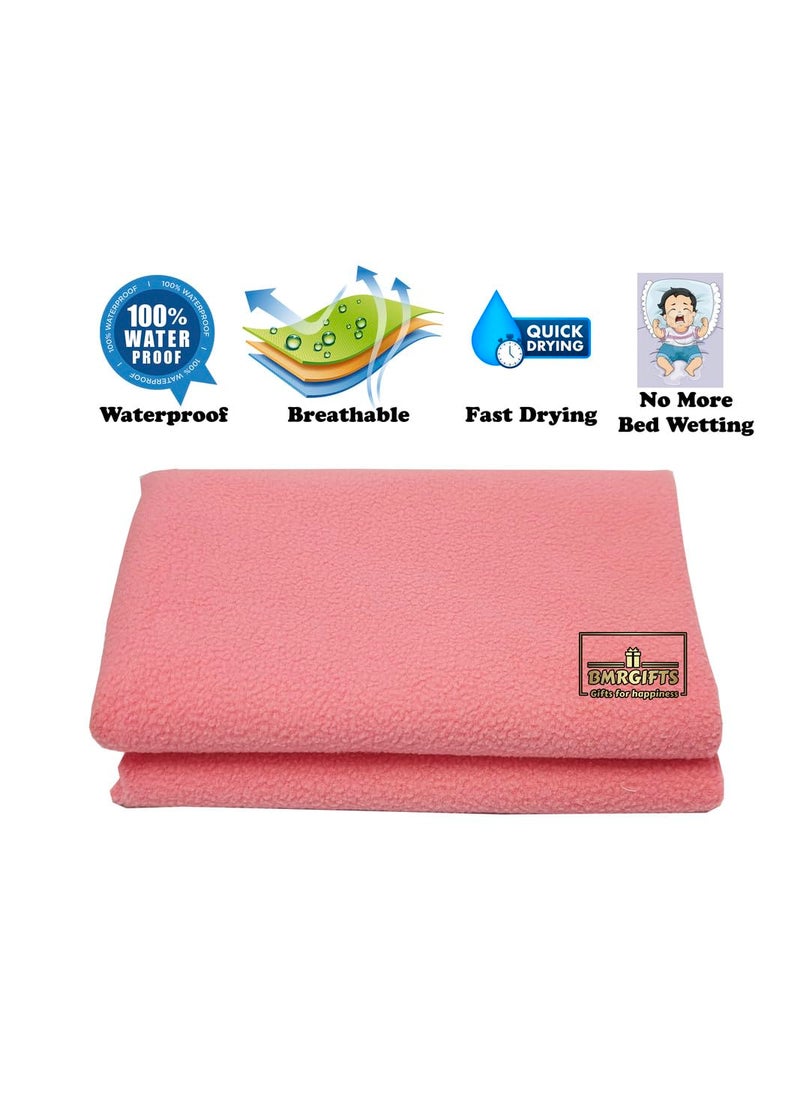 BMRGIFTS Cotton Extra Absorbent Waterproof Quick Dry Sheet for Baby Washable Mattress Protector Bed Protector Sheet for Toddler Children Pack of 2 Double Bed Size 208x230 cm Pink Light Pink