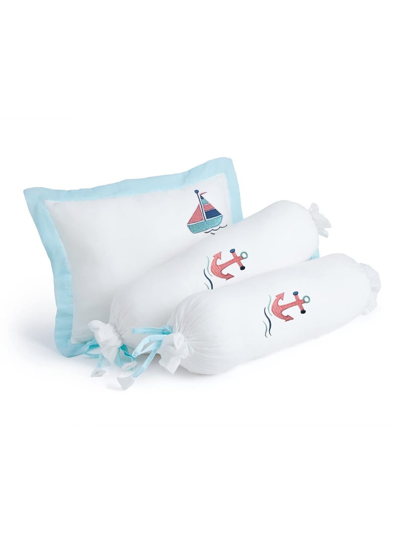 The White Cradle Cot Pillow 2 Bolsters Set with Fillers Organic Cotton Fabric Protective Comfort Softest Fiber Filling Anchor