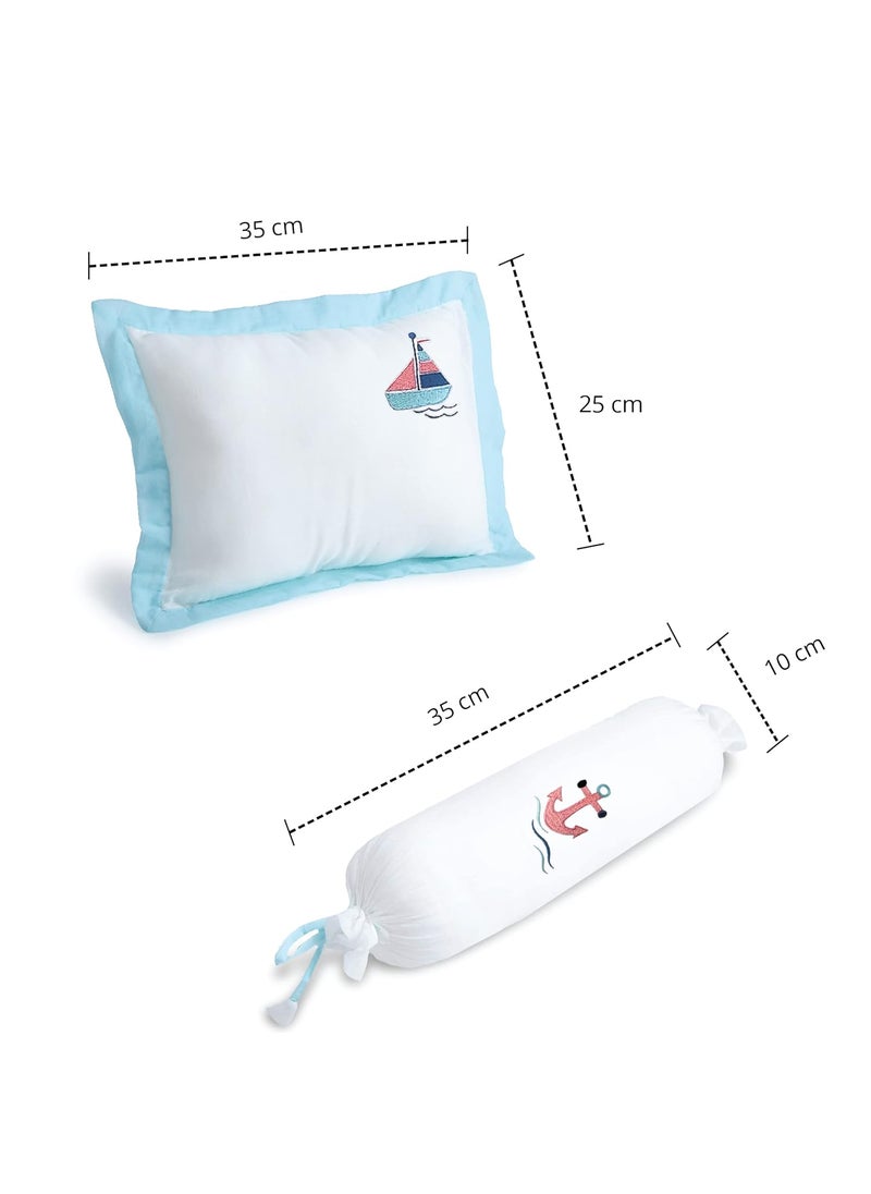 The White Cradle Cot Pillow 2 Bolsters Set with Fillers Organic Cotton Fabric Protective Comfort Softest Fiber Filling Anchor
